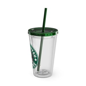 Coffee & Chickjitsu Sunsplash Tumbler with Straw, 16oz