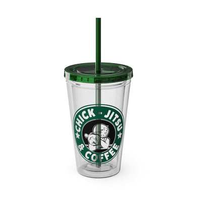 Coffee & Chickjitsu Sunsplash Tumbler with Straw, 16oz