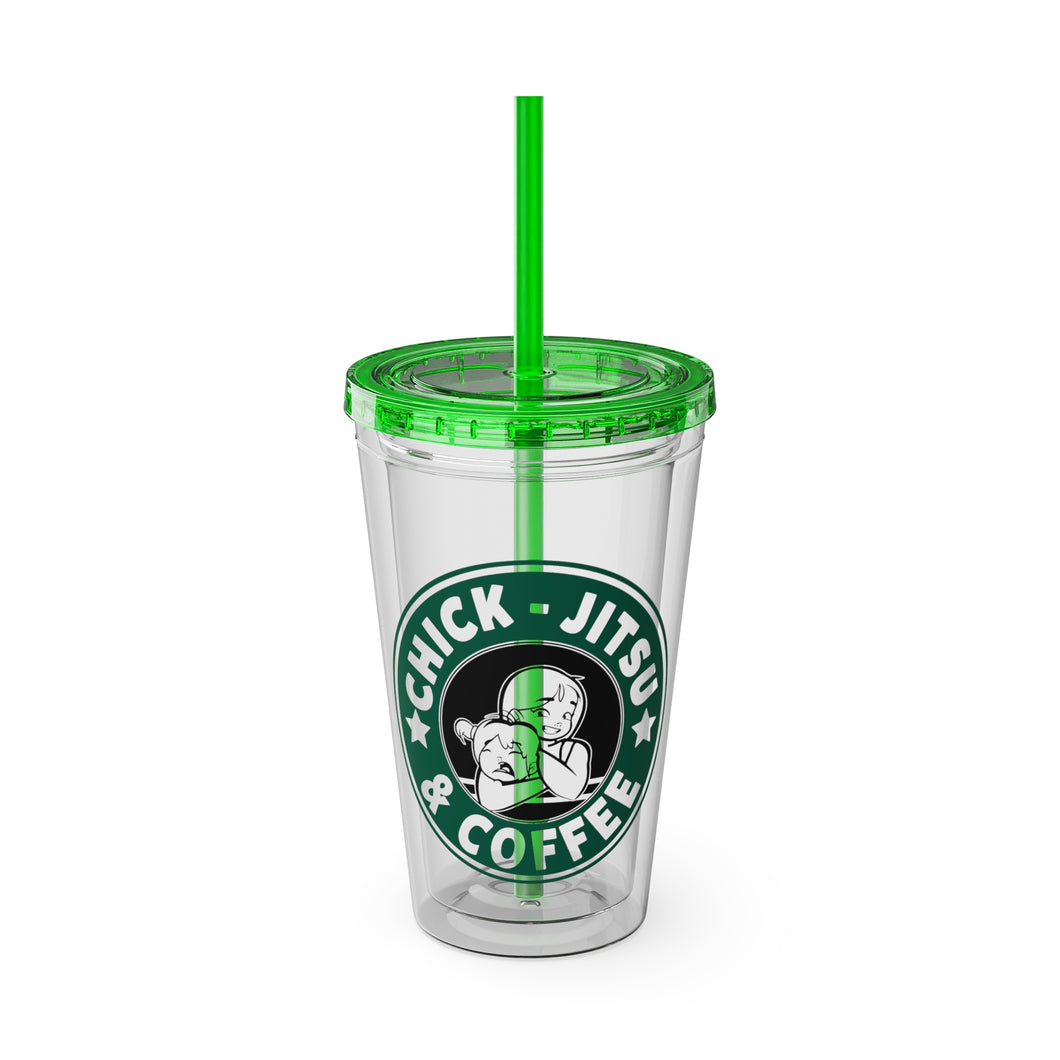 Coffee & Chickjitsu Sunsplash Tumbler with Straw, 16oz