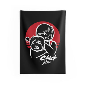 Chickjitsu Black Indoor Wall Tapestry