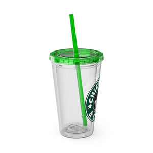 Coffee & Chickjitsu Sunsplash Tumbler with Straw, 16oz