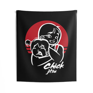 Chickjitsu Black Indoor Wall Tapestry